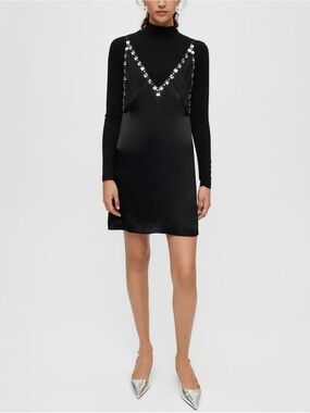 Maje Black Jeweled Slip Mini Dress